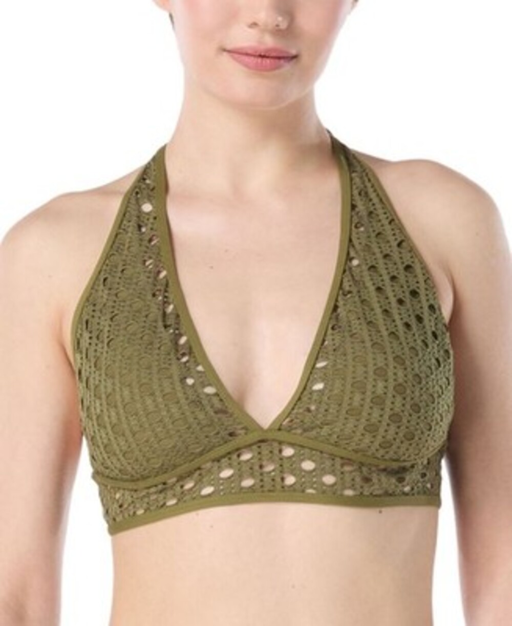 Carmen Marc Valvo Crochet Bikini Top Women's S Green Back Clasp Tie Neck Closure